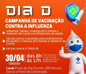 Sábado Será o Dia D da Vacianação Contra Influenza, Sarampo e COVID.